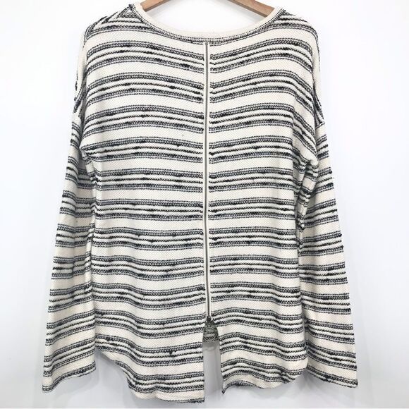 Doe & Rae Black Stripe Cream Knit Back Zip Pullover - Picture 5 of 11